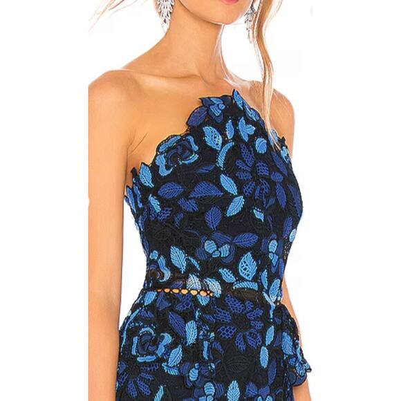 ELLIATT WOMENS SMALL TIMES FLORAL CROCHET STRAPLESS MIDI PARTY DRESS BLUE NEW - Picture 3 of 16